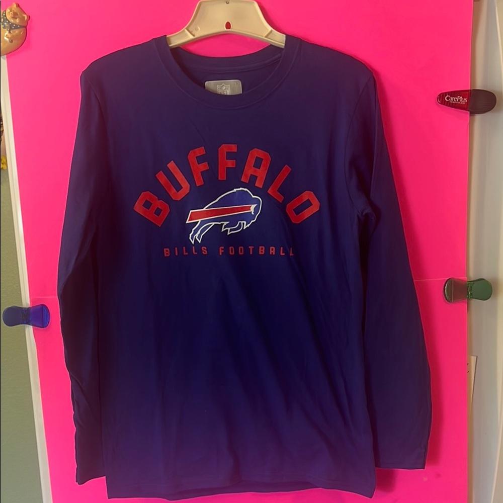 Buffalo NFL Navy Blue Long Sleeve Tee with Red Logo